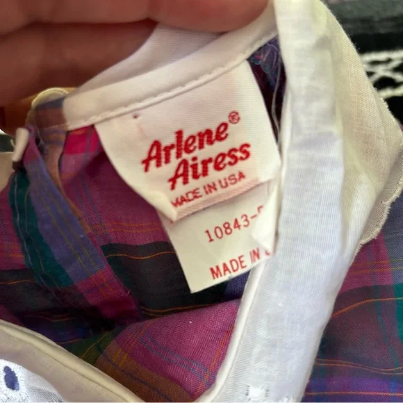 VINTAGE ARLENE AIRESS PINK GREEN PLAID EYELET COLLAR DRESS SIZE 10 RARE PRAIRIE